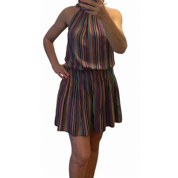 Do +Be Women’s Striped Multicolored Mini Sleeveless Tie Neck Lining Dress Size S - Picture 3 of 11
